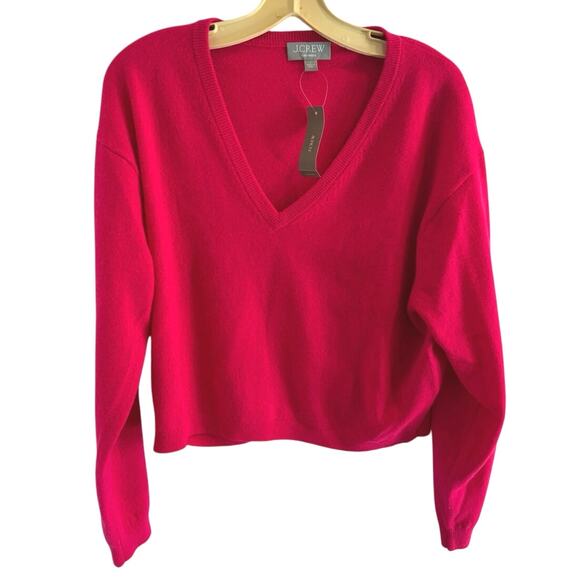 NWT J. Crew 100% Cashmere Sweater Oversized Boxy V Neck Slight Crop Sz S Preppy - Picture 1 of 7